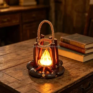 Rechargeable LED Camping Night Light Stone Table Lamp Wooden Bedside Lamp for Bedroom