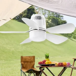 Rechargeable LED Ceiling Fan, 5 Blades, Remote Control, for Tents