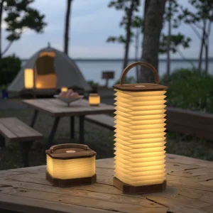 Rechargeable LED Outdoor Camping Lamp with Touch Controls, Folding Paper Shade, Warm Light