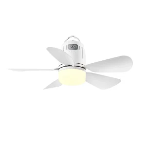 Rechargeable Mini LED Ceiling Light with 5-Blade Electric Fan, Portable Outdoor Plastic Body