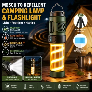 Rechargeable Mosquito Repellent Flashlight Camping Lantern with Bracket Waterproof Emergency Work Lamp