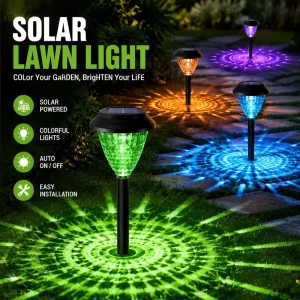 Rechargeable Solar 8 Pack Outdoor LED Pathway Lights RGB Colorful & Warm White Modes Auto On/Off for 6-13Hrs Illumination