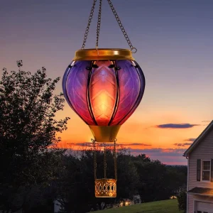 Rechargeable Solar Garden Light LED Hanging Lantern & Hot Air Balloon Design Available with Flickering Outdoor Solar Lights