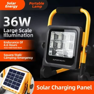 Rechargeable Solar LED Flood Light IP54 900 Lumens Dimmable Remote Control ABS Industrial Outdoor