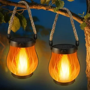 Rechargeable Solar LED Waterproof Camping Light with Flame Effect IP65 for Outdoor and Halloween Use
