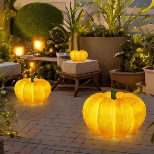 Rechargeable Solar powered Pumpkin shaped Metal Outdoor Garden Lamp IP65 Waterproof Portable Camping Night Use