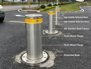 Remote Control Automatic Hydraulic Rising Security Bollard Stainless Steel 304 Grade Waterproof Anti Collision Road Barrier