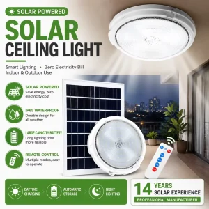 Remote-Control Waterproof IP65 Solar-Powered LED Ceiling Light for Indoor Outdoor Home