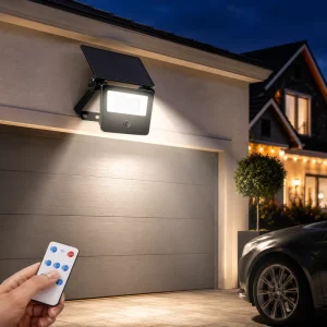 Remote Controlled Solar Garden Flood Lamp Tilting Solar Panel Human Motion Activated Outdoor Pathway Courtyard Lighting Fixture