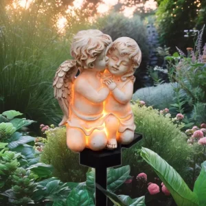 Resin Angel Figure Solar Light Stake with LED High CRI 90 European Style for Garden Yard Patio