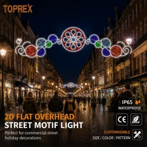 Retail District Christmas Atmosphere Building Facade Integration Large Scale Vivid Glowing Commercial Cross Street Spans Motifs