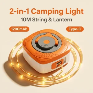 Retractable 10M Warm Camping String Light 1200mAh Type-C Rechargeable Emergency Tent Decor Light With Wire Winding Tray