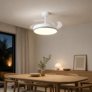 Retractable Ceiling Fan with LED Light, 220V, Remote Control, Dining Room