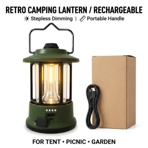 Retro Camping Lantern Rechargeable Vintage LED Portable Tent Light Stepless Dimming Hanging Horse Lamp for Outdoor Picnic