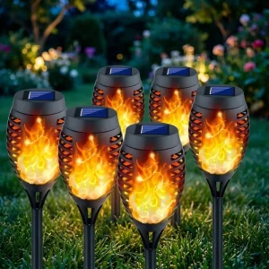 Retro Flame Light 12-LED Solar Torch Light Motion Sensor Lamp for Garden and Courtyard