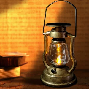 Retro Outdoor Hanging Solar Kerosene Lamp for Porch and Camping Decor