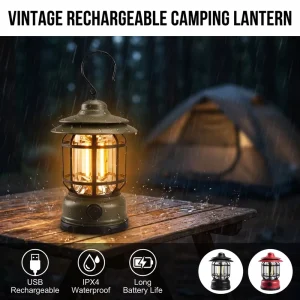 Retro Outdoor USB Rechargeable Camping Multi Functional LED Horse Lantern Portable Emergency Tent Lamp