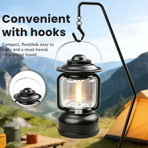 Retro Rechargeable Camping Lantern with Multiple Light Sources, Hanging and Handheld Design
