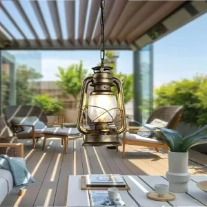 Retro Vintage Rustic Outdoor Lantern Pendant Light, Black Finish