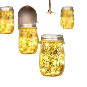 Romantic IP67 LED Solar Hanging Lights Waterproof Glass Small Fairy Elf Mason Jar for Patio Garden Outdoor Courtyard Landscape