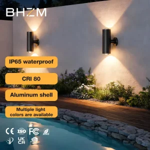 Round Exterior Decorative Wall Sconce Grey Black Brown Waterproof IP65 Wall Mounted 20W Outdoor Wall Lights