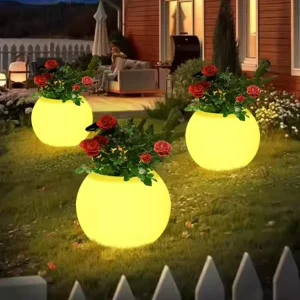 Round Flower Pot Illuminated Led Glow Flower Pot Solar Garden Lights Outdoor Floor Lamp Pot