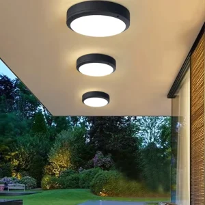 Round Surface-Mounted LED Ceiling Light with Motion Sensor IP65 Aluminum Outdoor Bulkhead