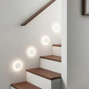 Round Trimless LED Step Light with White Aluminum Housing IP65 for Recessed Stair Corridor and Wall Lighting