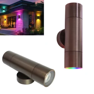 Rust-proof Natural Brass Outdoor LED Wall Lamp with Smart Bluetooth Mesh Control Up Down Sconce for Villa Pathway Light