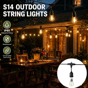 S14 Outdoor LED String Lights IP65 Waterproof Shatterproof Connectable Edison Bulbs for Backyard Garden Porch Cafe Party Decor