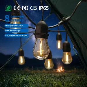 S14 Outdoor Solar IP65 LED Waterproof Black Patio Garden Lights String Wedding Christmas Parties Festive Decor