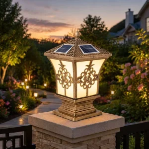 SHIZI Solar Post Light Outdoor Vintage Bronze Style LED Lantern Pillar Cap Garden Patio Decorative Lamp Waterproof OEM
