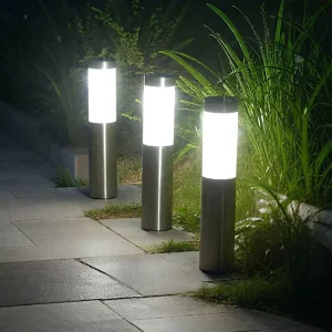 SS Cylindrical 20LM Solar Lawn Light 360 Degree LED IP65 Warm Cool White Outdoor Garden Yard Pathway Stake Lamp