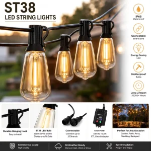 ST38 LED String Light Outdoor Waterproof Shatterproof Patio Light Commercial Grade Connectable Garden Bistro Decorative Lighting