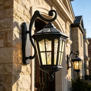Sand Black Waterproof Solar Outdoor Wall Lamp with Tempered Glass for Home and Garden