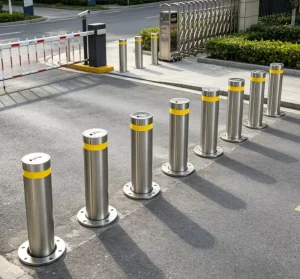 Semi-Automatic 304 Stainless Steel Rising Bollard with Gas Spring Assist, Key Lock, and No-Power Access Control