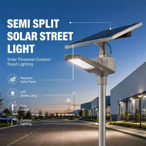 Semi Split Solar LED Street Lamp with Adjustable Solar Panel for Outdoor Road Area and Security Lighting