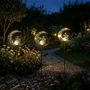 Shape Solar powered CE Certified Pastoral Style Garden Light Outdoor Ground Insert LED Flame Style Ironwork Cutouts