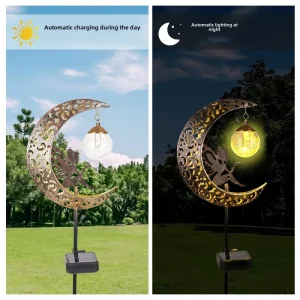 Simple Spot Outdoor Solar Waterproof Garden Lamp Iron Flower Fairy Crescent Moon Starry Sky Hollow Projection Floor Lawn Light