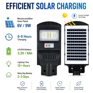 Smart 100W LiFePO4 IP65 ABS Solar Street Light with Remote Control for Driveway Pathway Courtyard Outdoor Lighting