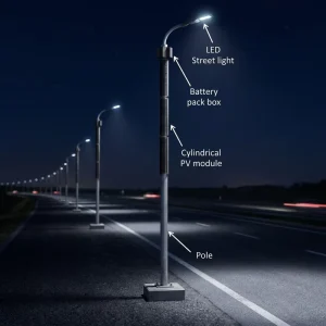 Smart Hybrid Solar LED Street Light DC IP66 100W 360 Wrap for Highway and Road Lamp Posts Ultra Thin Solar Wrap Green Renovation