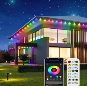 Smart Permanent Outdoor String Lights for House Garden Colorful Eaves Light Strings RGB 15M 30M Bluetooth APP Remote Control