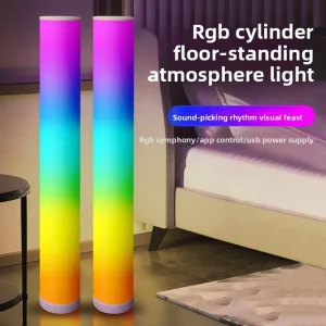 Smart RGB Cylinder Floor Lamp with Music Sync App Control for Living Room Gaming TV Backlight CE RoHS