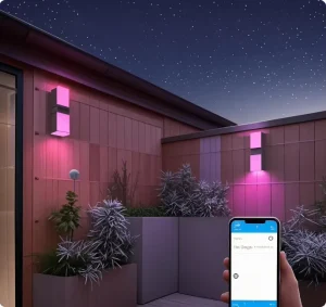 Smart RGBW Outdoor Wall Lamp with WiFi Control IP65 Waterproof 16W Dual Head Adjustable for Garden Facade Landscape Lighting