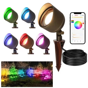 Smart WiFi RGBW LED Brass Spotlight Garden Light 15W 24V IP65 Waterproof for Pathway and Landscape Lighting