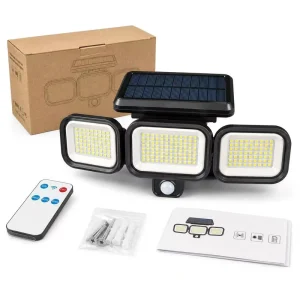 Solar 3 Head Outdoor Wall Light 222LED 6500K Motion Sensor ABS Security Light for Garden