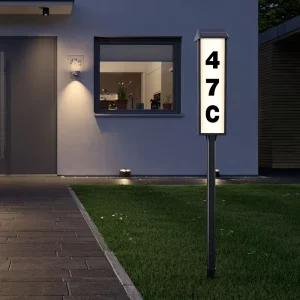 Solar Address Sign LED Illuminated Solar Powered Address Plaque with Stakes Outdoor House Number for Yard Street Home Garden