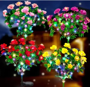 Solar Azalea Flowers LED Garden Lights Colorful Waterproof for Patio Pathway Yard Decor