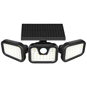 Solar Battery LED Outdoor Lights Remote Control 3 Heads Motion Sensor IP65 Waterproof 270 Flood Wall Lights 3 Modes Dimmable