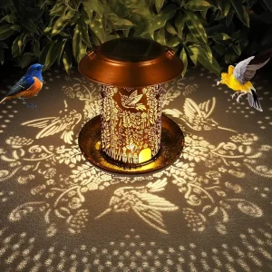 Solar Bird Feeder Hanging Ornament Garden Decor Creative IP65 Hollow Iron Lantern LED Light Small